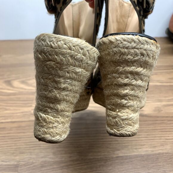 Elyese Walker Leopard Calf Hair Leather Wedge Espadrille Size 8 / 38 Peep Toe - Picture 4 of 12